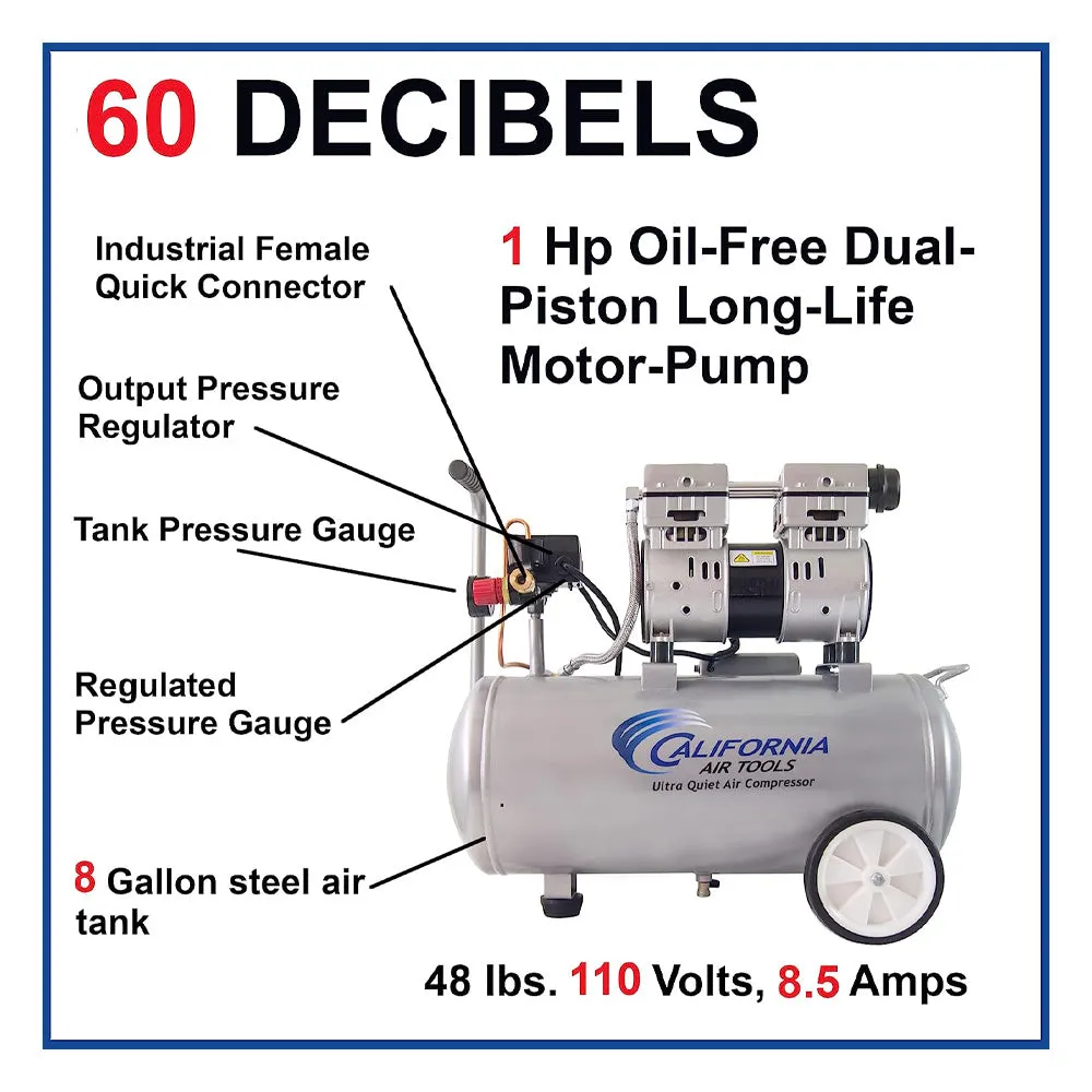California Air Tools 8010 Air Compressor 1hp (8 Gal. Steel Tank)