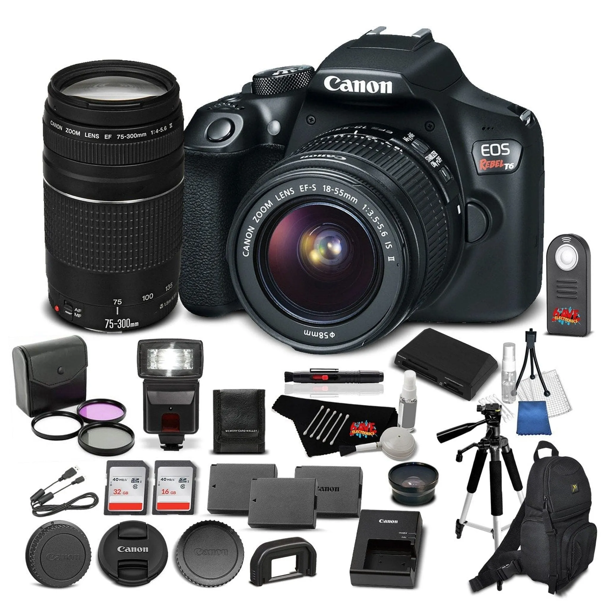 Canon EOS Rebel T6 Digital SLR Camera Bundle with EF-S 18-55mm f/3.5-5.6 IS II Lens   EF 75-300mm f/4-5.6 III Telephoto Zoom Lens   More