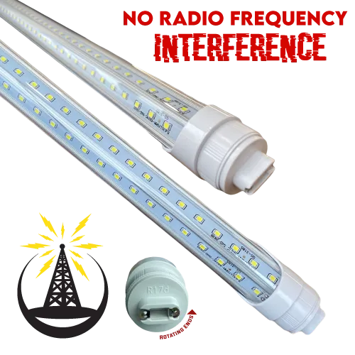 (CASE OF 25) R17d Rotating Ends T8 LED 8ft 72w 10,944 Lumens CLEAR LENS (NO RF) V-Series Dual-Row