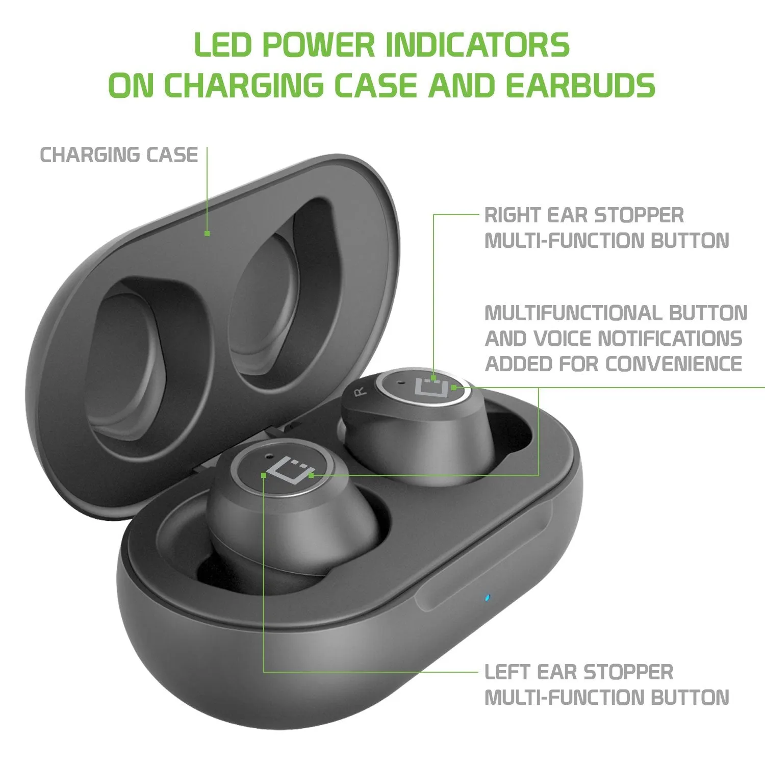 Cellet Wireless Earbuds, with Charging case, with USB-C Charging - Black