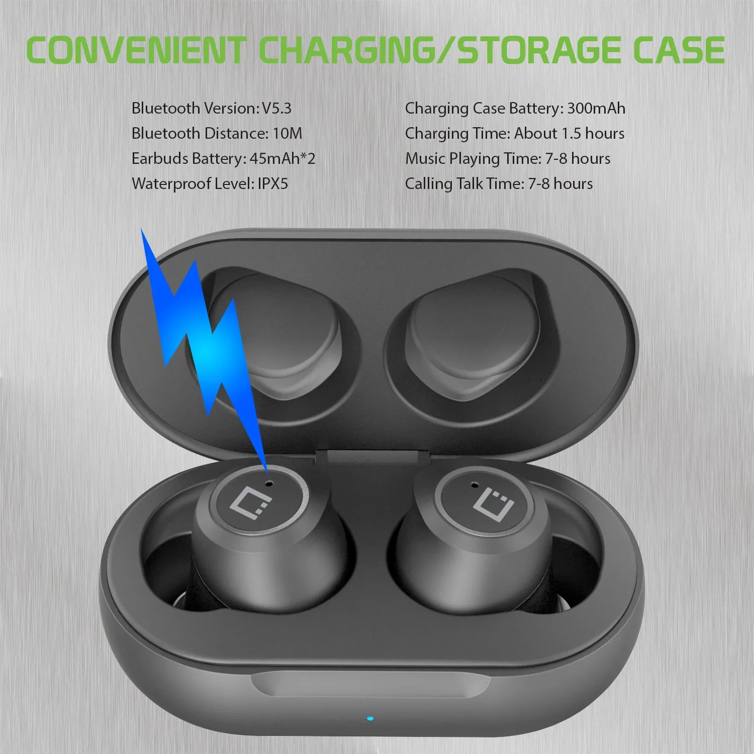 Cellet Wireless Earbuds, with Charging case, with USB-C Charging - Black