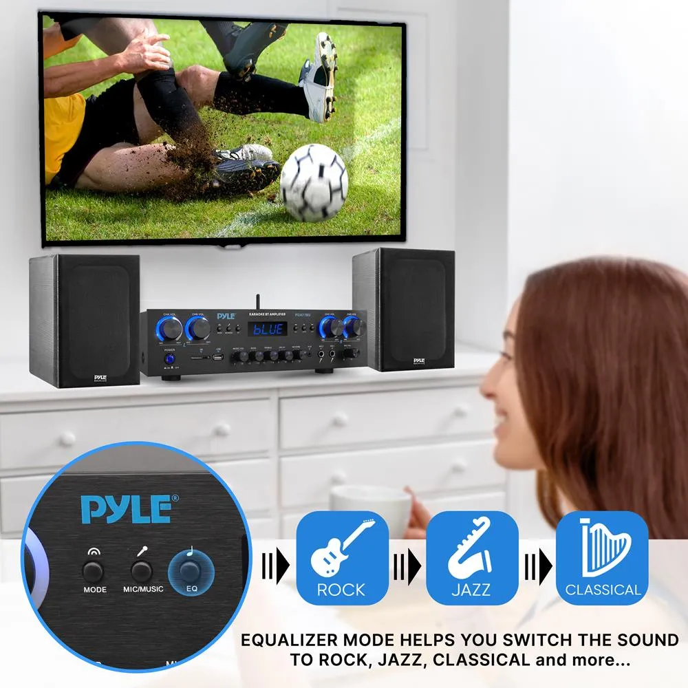Compact Home Theater Amplifier Stereo Receiver With Bluetooth Wireless Streaming, Independent Mic Echo & Volume Control, Mp3/Usb/Sd/Aux/Fm Radio (800 Watt)