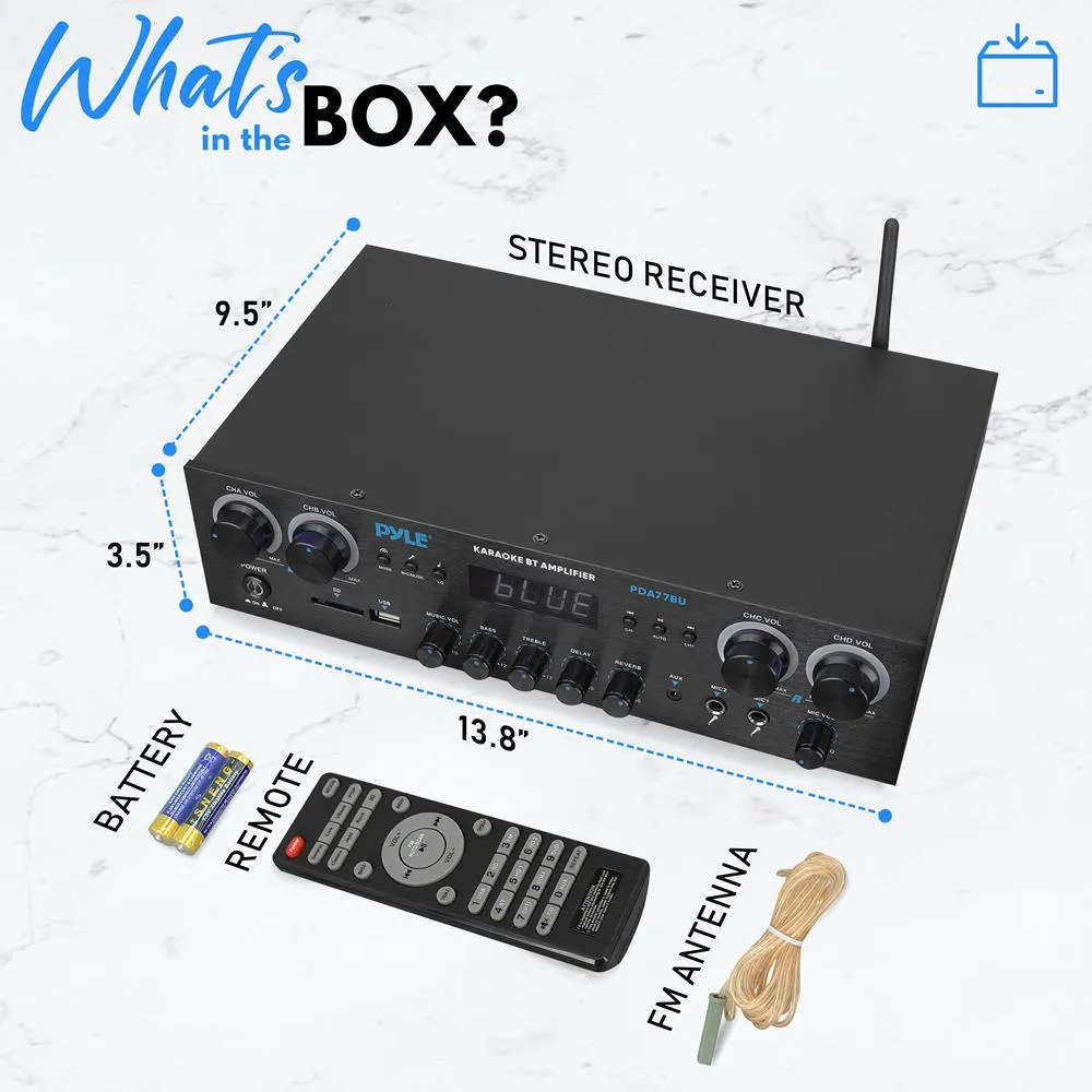 Compact Home Theater Amplifier Stereo Receiver With Bluetooth Wireless Streaming, Independent Mic Echo & Volume Control, Mp3/Usb/Sd/Aux/Fm Radio (800 Watt)