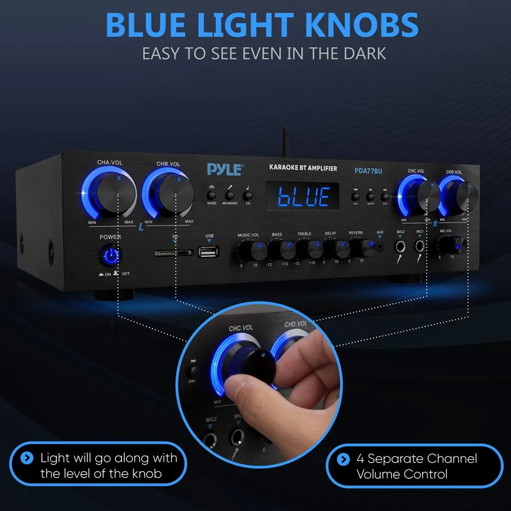 Compact Home Theater Amplifier Stereo Receiver With Bluetooth Wireless Streaming, Independent Mic Echo & Volume Control, Mp3/Usb/Sd/Aux/Fm Radio (800 Watt)