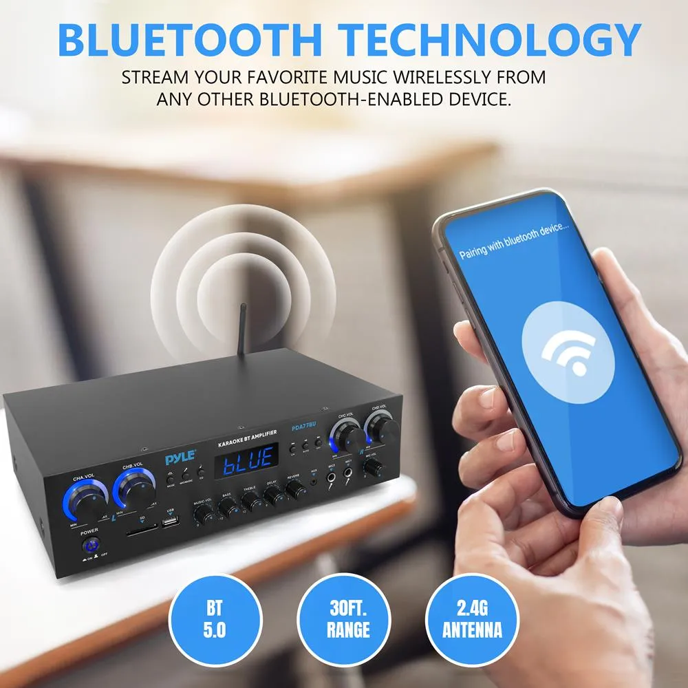 Compact Home Theater Amplifier Stereo Receiver With Bluetooth Wireless Streaming, Independent Mic Echo & Volume Control, Mp3/Usb/Sd/Aux/Fm Radio (800 Watt)