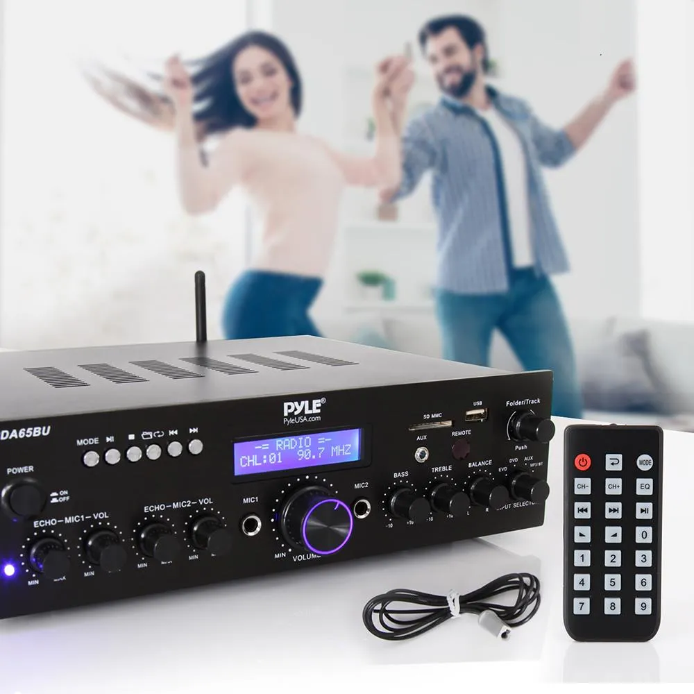 Compact Home Theater Amplifier Stereo Receiver With Bluetooth Wireless Streaming, Independent Mic Echo & Volume Control, Mp3/Usb/Sd/Aux/Fm Radio, Av Inputs (200 Watt)