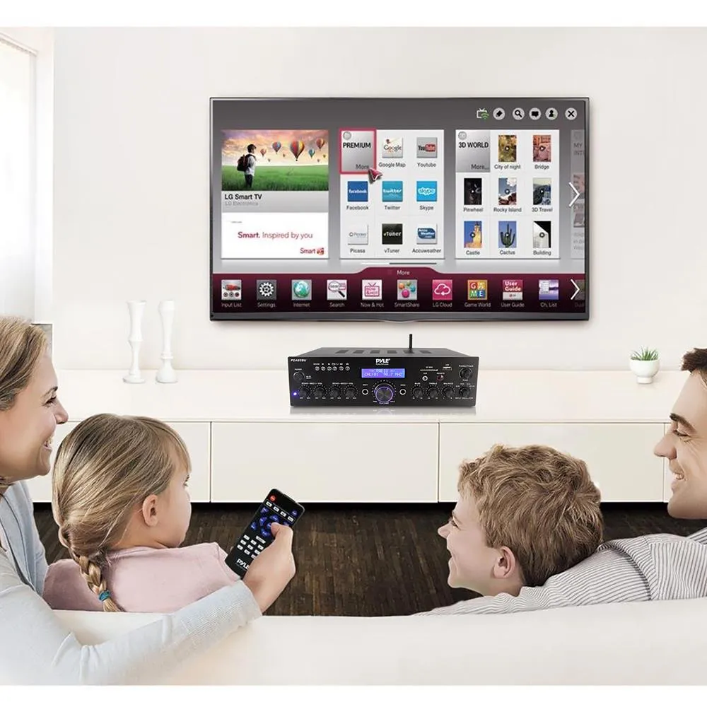 Compact Home Theater Amplifier Stereo Receiver With Bluetooth Wireless Streaming, Independent Mic Echo & Volume Control, Mp3/Usb/Sd/Aux/Fm Radio, Av Inputs (200 Watt)