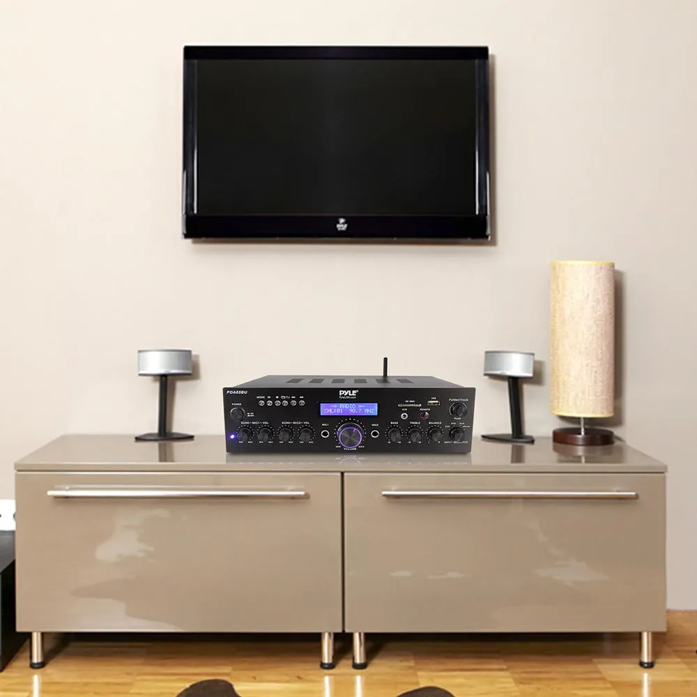 Compact Home Theater Amplifier Stereo Receiver With Bluetooth Wireless Streaming, Independent Mic Echo & Volume Control, Mp3/Usb/Sd/Aux/Fm Radio, Av Inputs (200 Watt)
