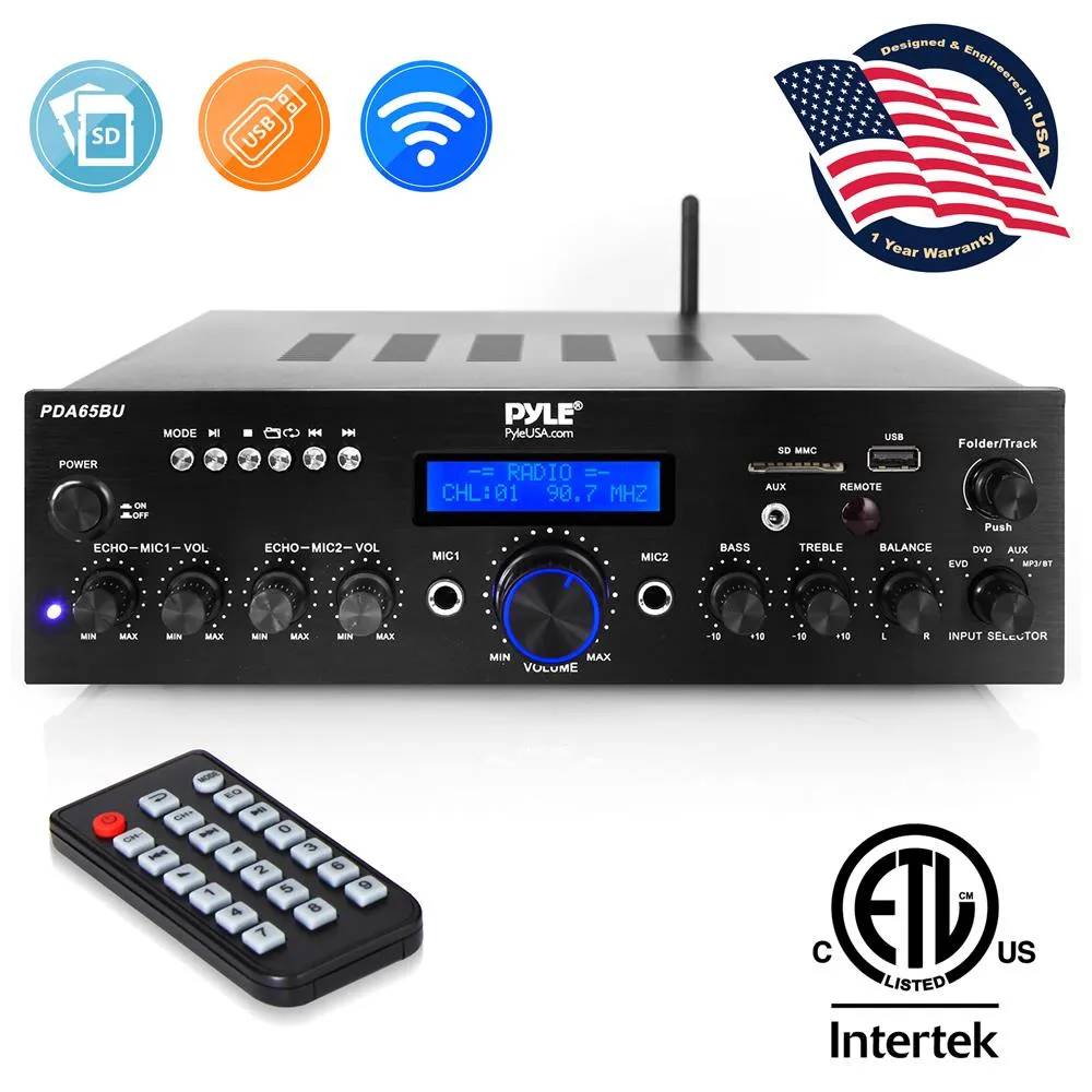 Compact Home Theater Amplifier Stereo Receiver With Bluetooth Wireless Streaming, Independent Mic Echo & Volume Control, Mp3/Usb/Sd/Aux/Fm Radio, Av Inputs (200 Watt)