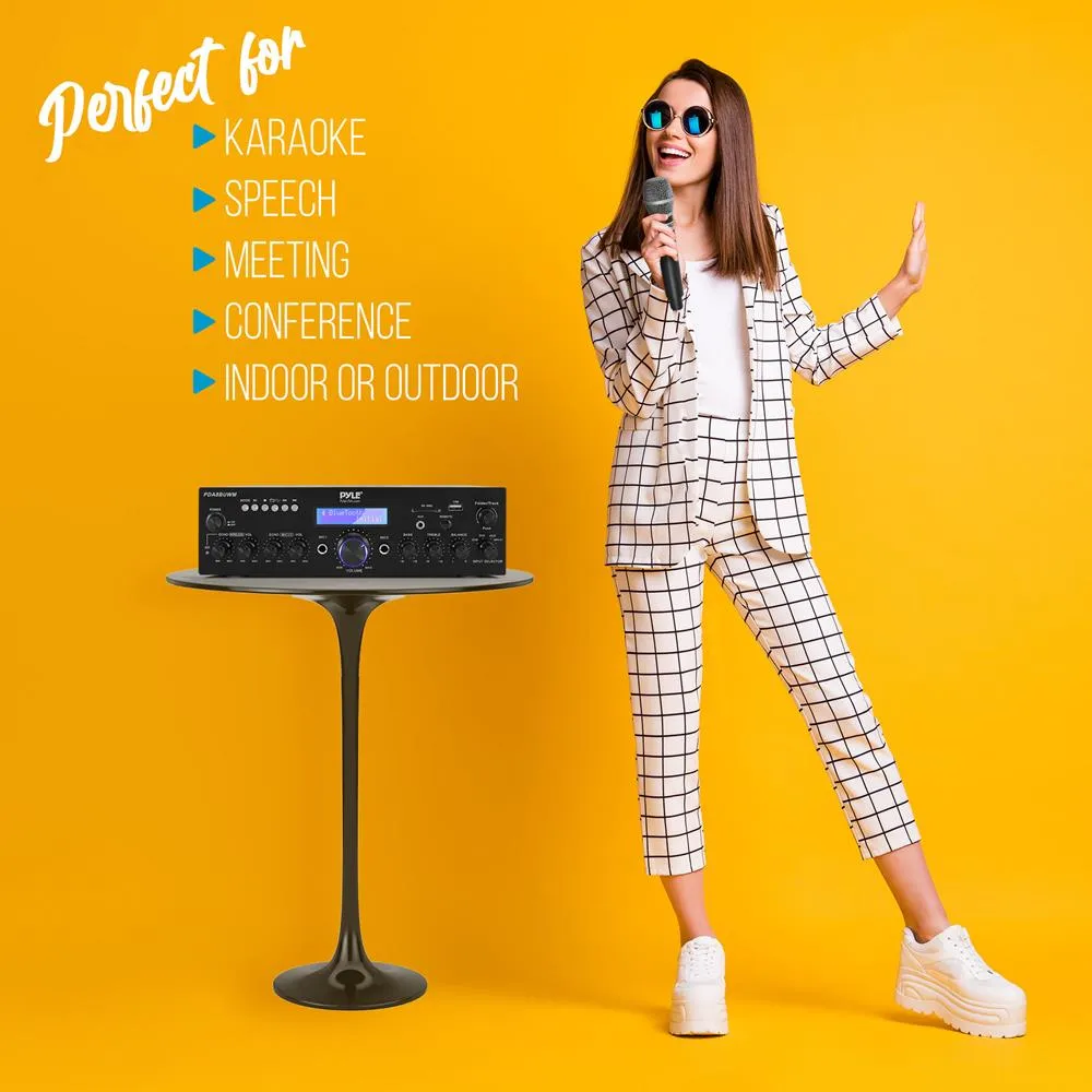 Compact Home Theater Amplifier Stereo Receiver With Bluetooth Wireless Streaming, Uhf Wireless Microphone, Mic Echo, And Volume Control, Mp3/Usb/Sd/Aux/Fm Radio, Av Inputs (200 Watt)
