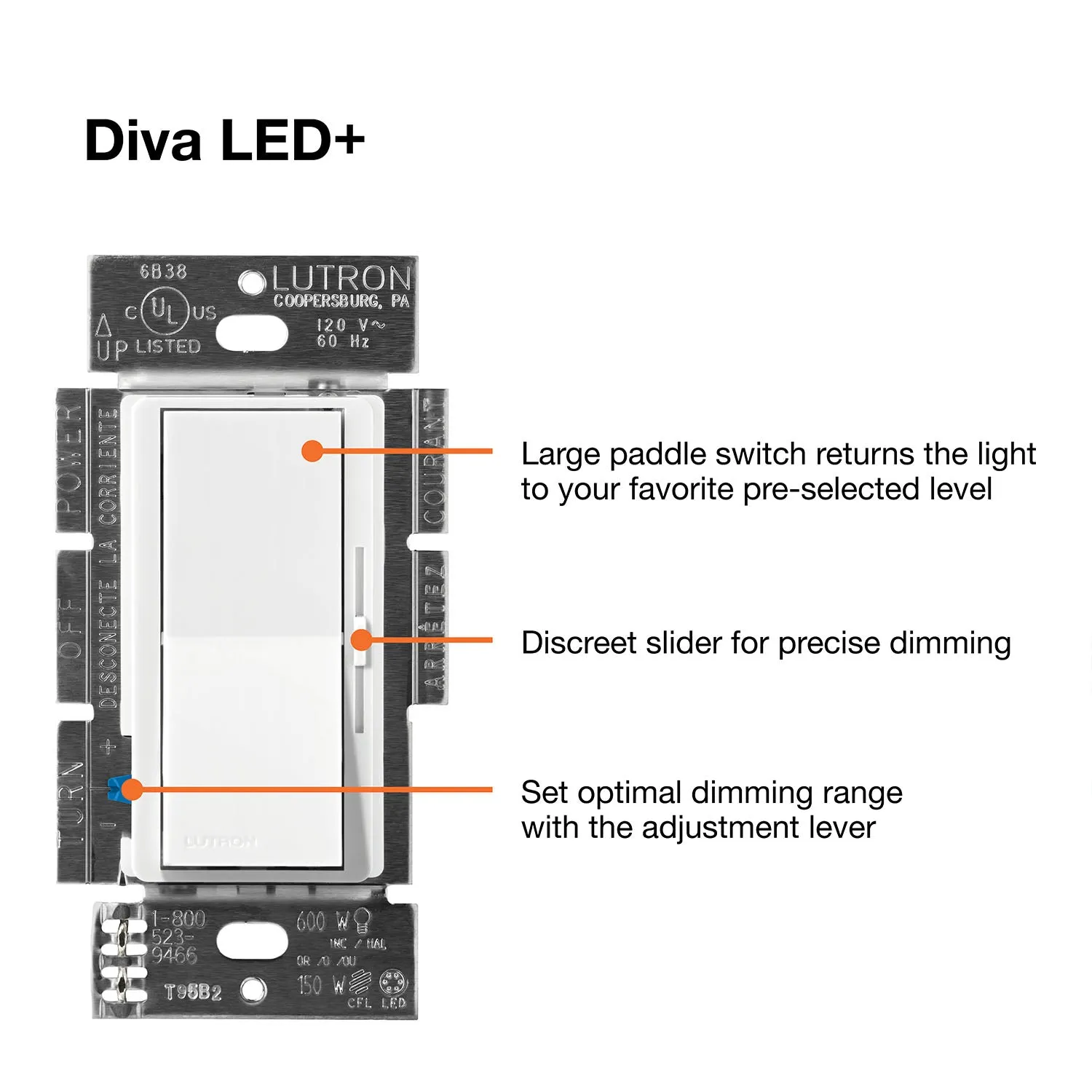 Diva LED  Dimmer Switch, 150-Watt, Single Pole or 3-Way, Light Almond