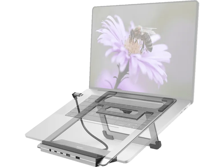 Docking station - Hama 00200139, 12 puertos en 1, Conector USB - C, Resolución 4K, Puerto de Audio de 3,5 mm, Gris
