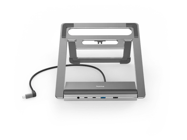 Docking station - Hama 00200139, 12 puertos en 1, Conector USB - C, Resolución 4K, Puerto de Audio de 3,5 mm, Gris