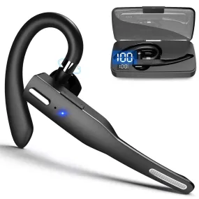 Fresh Fab Finds Unilateral Wireless V5.1 Business Earpiece with Charging Case Rechargeable Wireless in-Ear Headset with Hook for Car Driving Phone Call Office