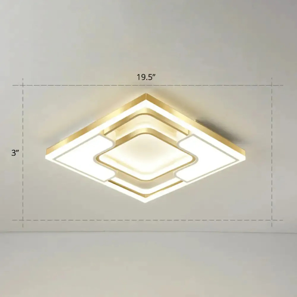 Golden LED Flush Mount Ceiling Light with Metallic Frame - Modern Lighting for Living Room