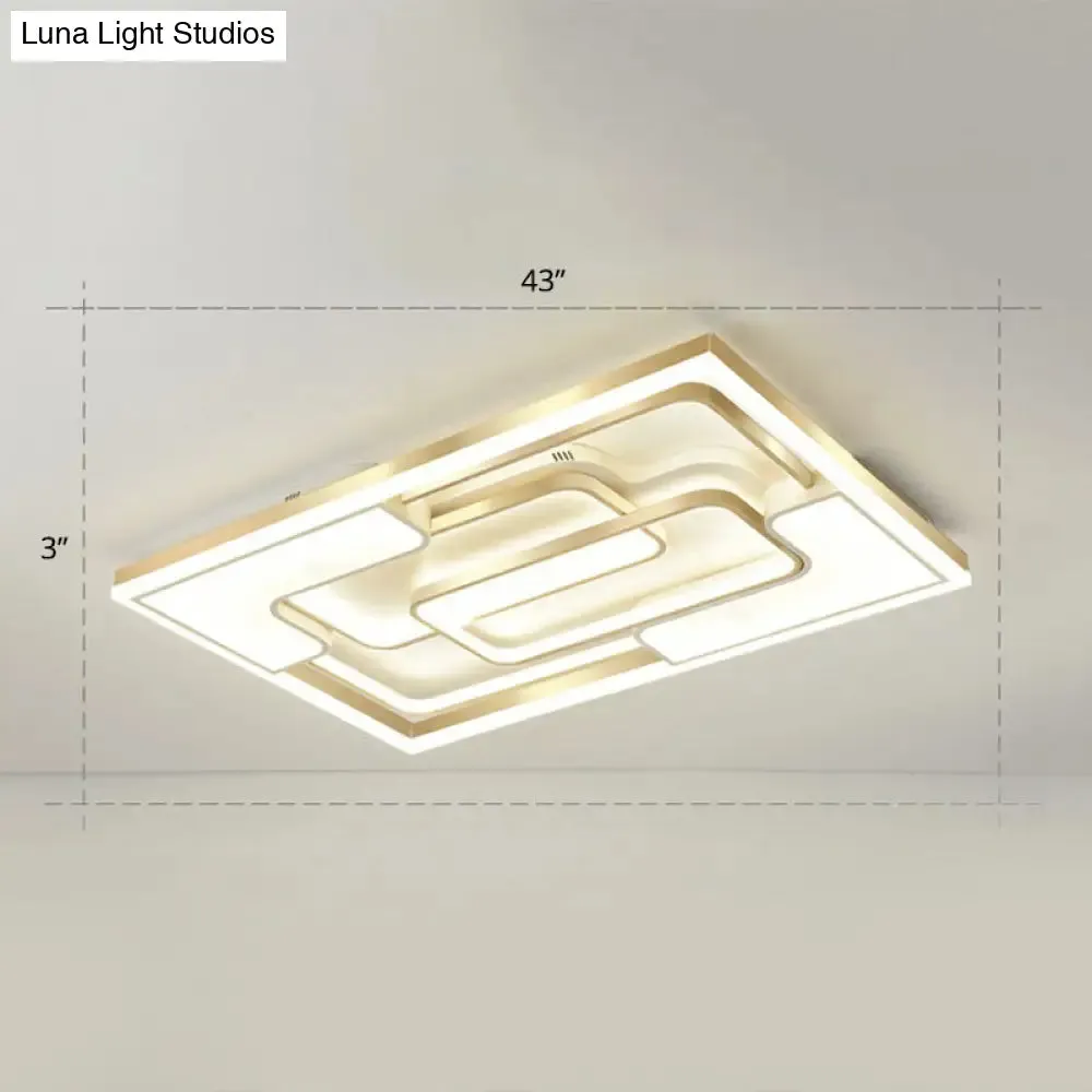 Golden LED Flush Mount Ceiling Light with Metallic Frame - Modern Lighting for Living Room