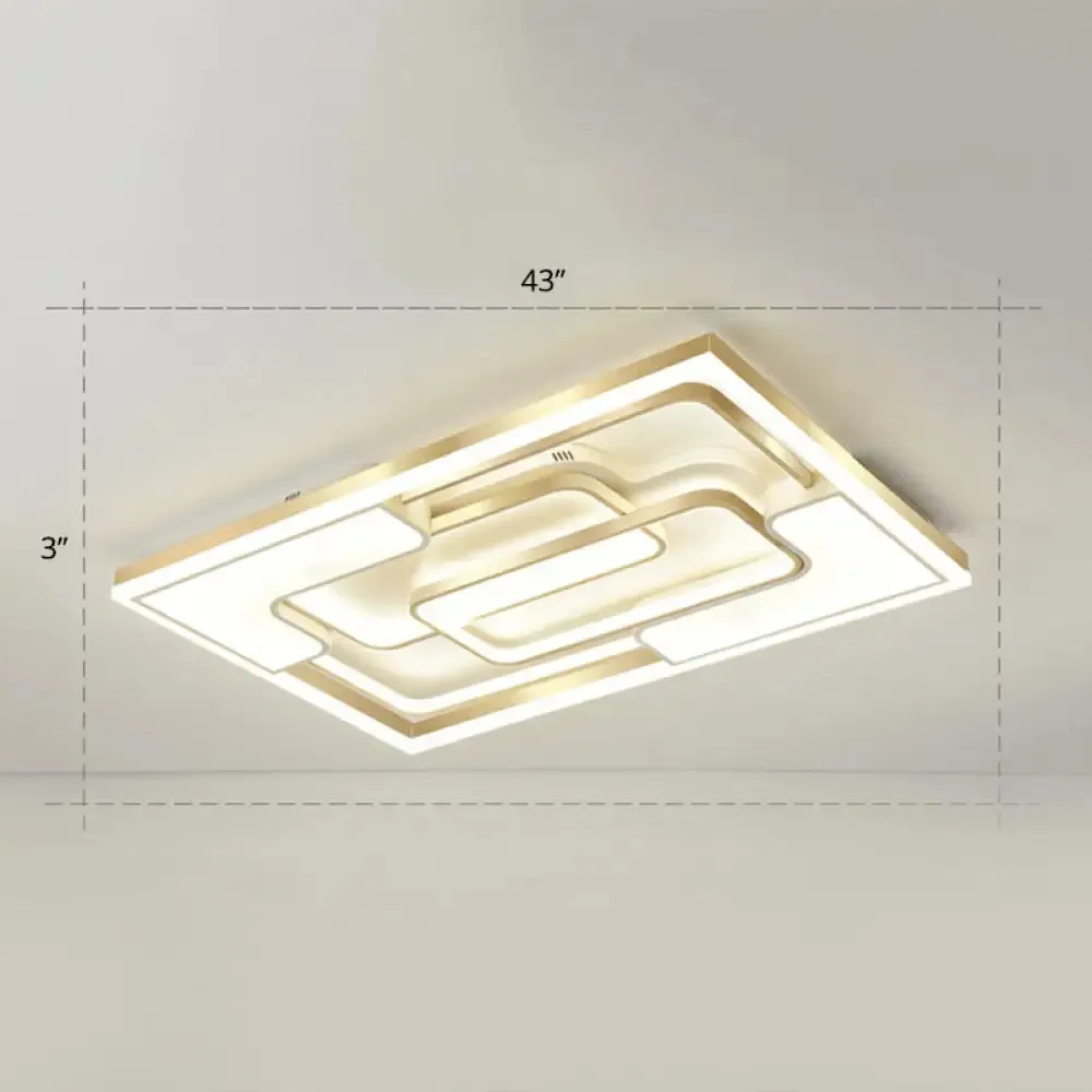 Golden LED Flush Mount Ceiling Light with Metallic Frame - Modern Lighting for Living Room
