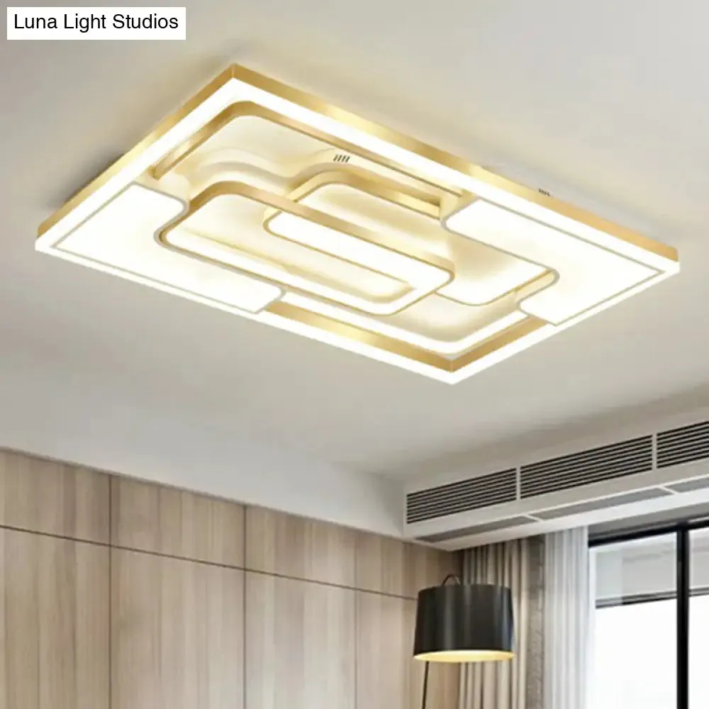 Golden LED Flush Mount Ceiling Light with Metallic Frame - Modern Lighting for Living Room