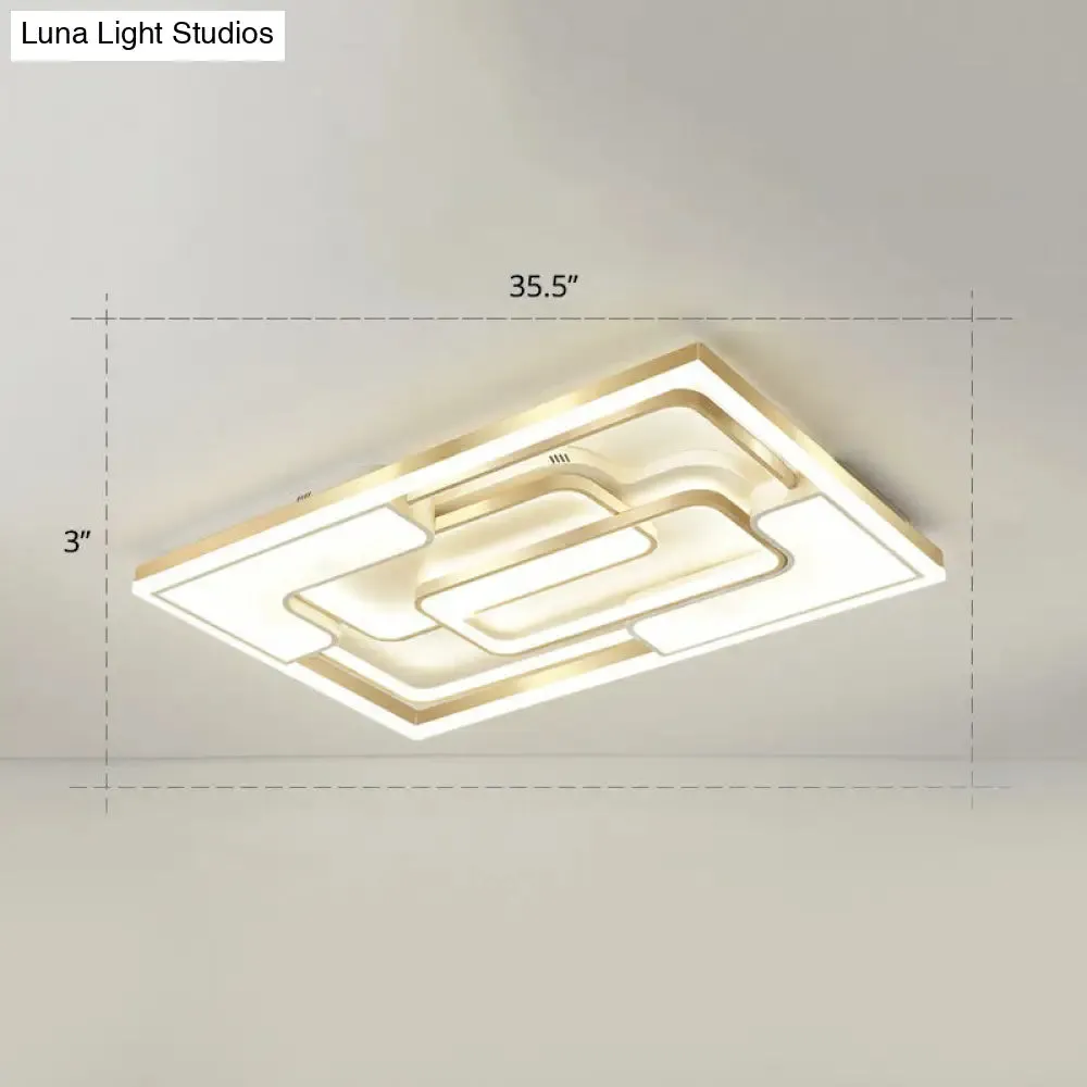 Golden LED Flush Mount Ceiling Light with Metallic Frame - Modern Lighting for Living Room