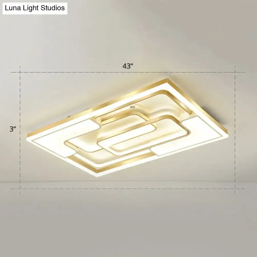 Golden LED Flush Mount Ceiling Light with Metallic Frame - Modern Lighting for Living Room