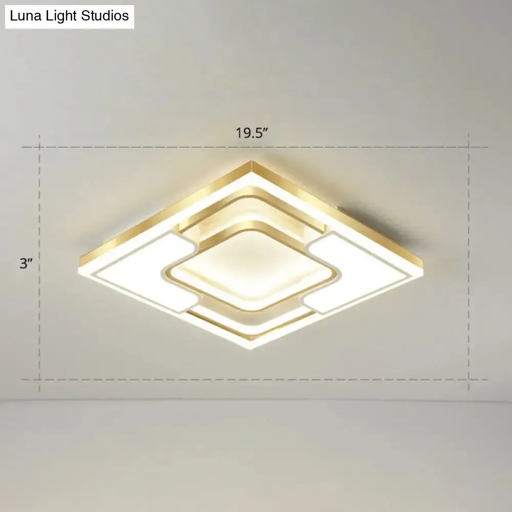 Golden LED Flush Mount Ceiling Light with Metallic Frame - Modern Lighting for Living Room