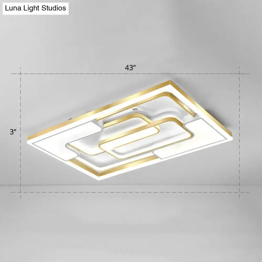 Golden LED Flush Mount Ceiling Light with Metallic Frame - Modern Lighting for Living Room