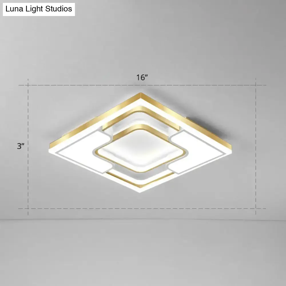 Golden LED Flush Mount Ceiling Light with Metallic Frame - Modern Lighting for Living Room