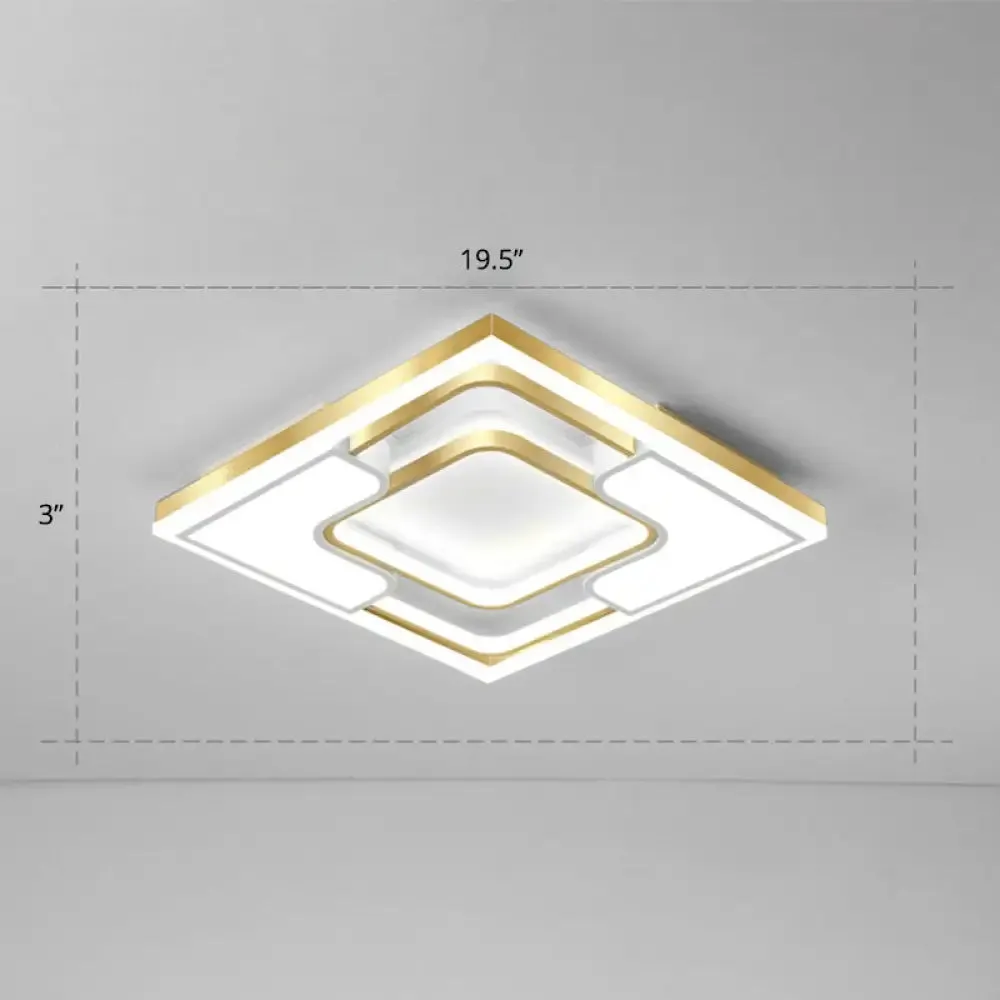 Golden LED Flush Mount Ceiling Light with Metallic Frame - Modern Lighting for Living Room