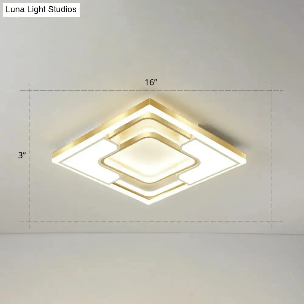 Golden LED Flush Mount Ceiling Light with Metallic Frame - Modern Lighting for Living Room