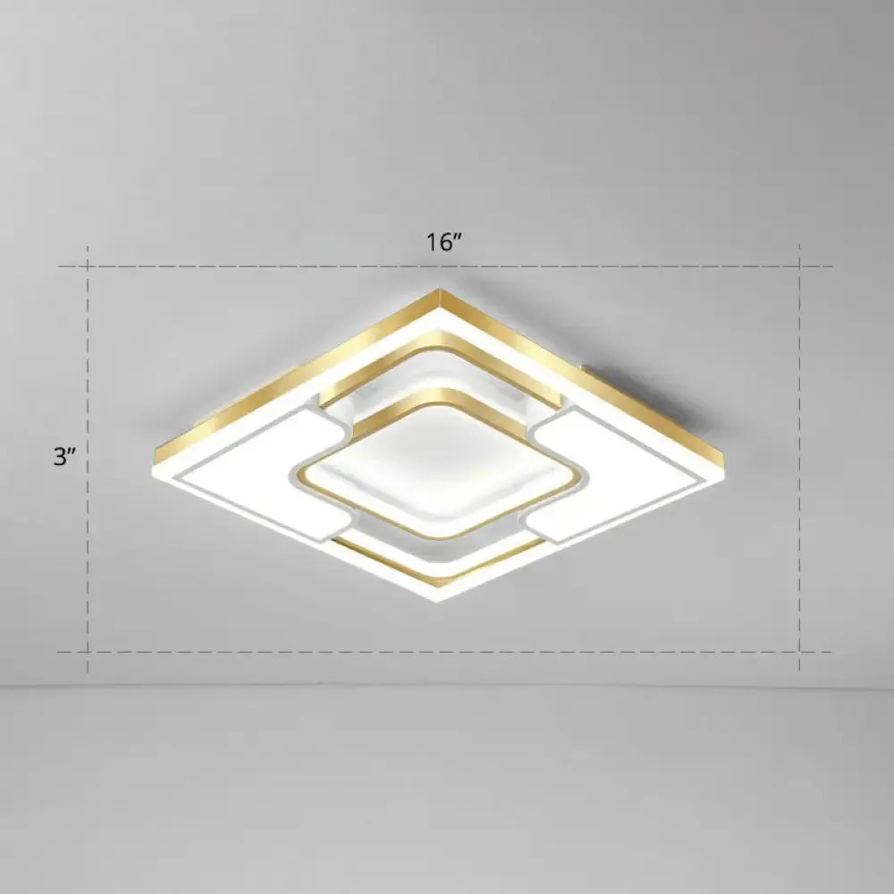 Golden LED Flush Mount Ceiling Light with Metallic Frame - Modern Lighting for Living Room