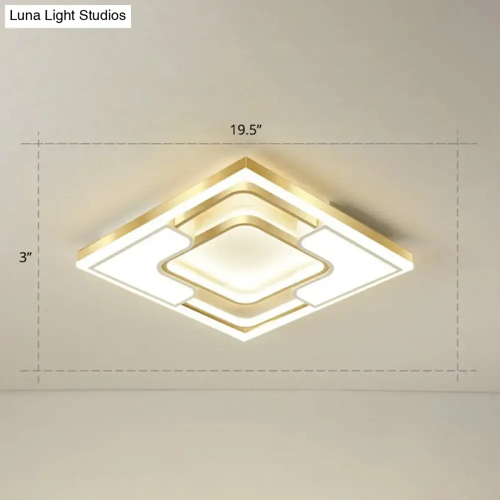 Golden LED Flush Mount Ceiling Light with Metallic Frame - Modern Lighting for Living Room