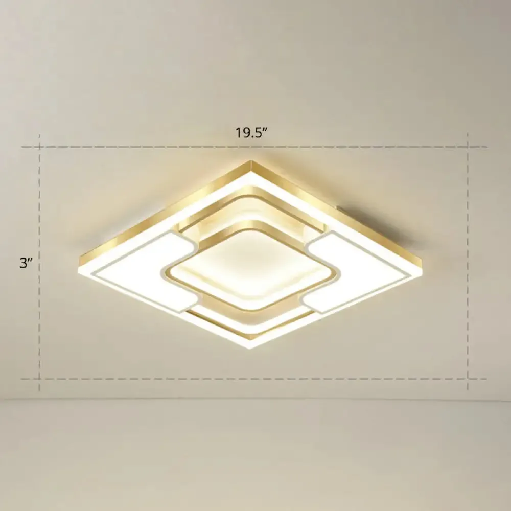 Golden LED Flush Mount Ceiling Light with Metallic Frame - Modern Lighting for Living Room
