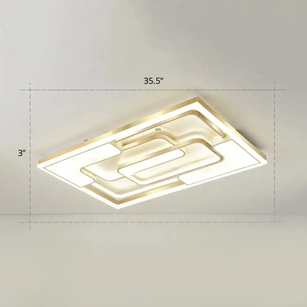 Golden LED Flush Mount Ceiling Light with Metallic Frame - Modern Lighting for Living Room