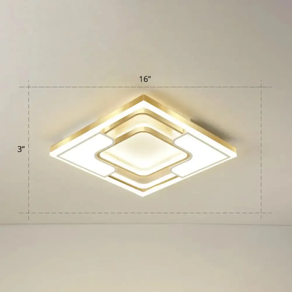 Golden LED Flush Mount Ceiling Light with Metallic Frame - Modern Lighting for Living Room