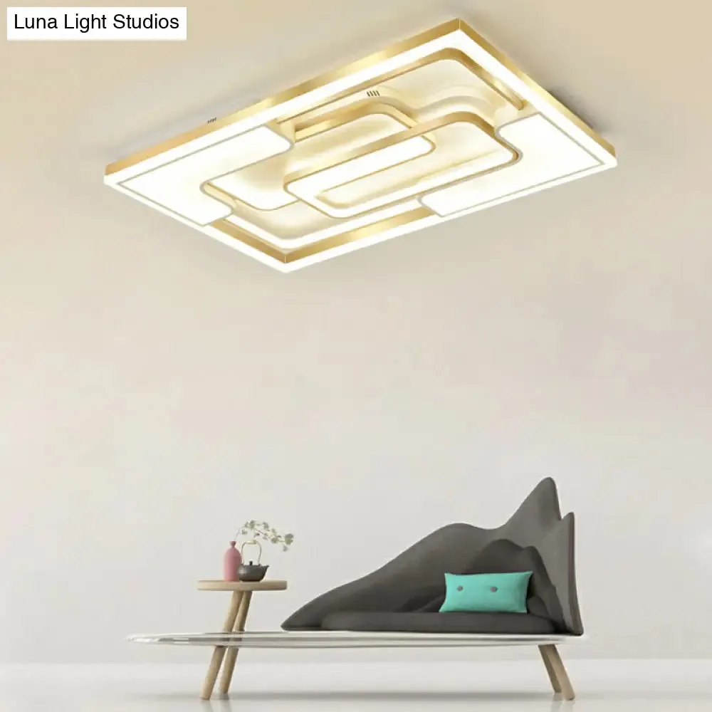 Golden LED Flush Mount Ceiling Light with Metallic Frame - Modern Lighting for Living Room