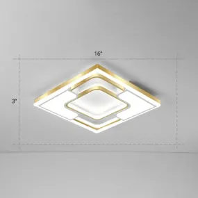 Golden LED Flush Mount Ceiling Light with Metallic Frame - Modern Lighting for Living Room