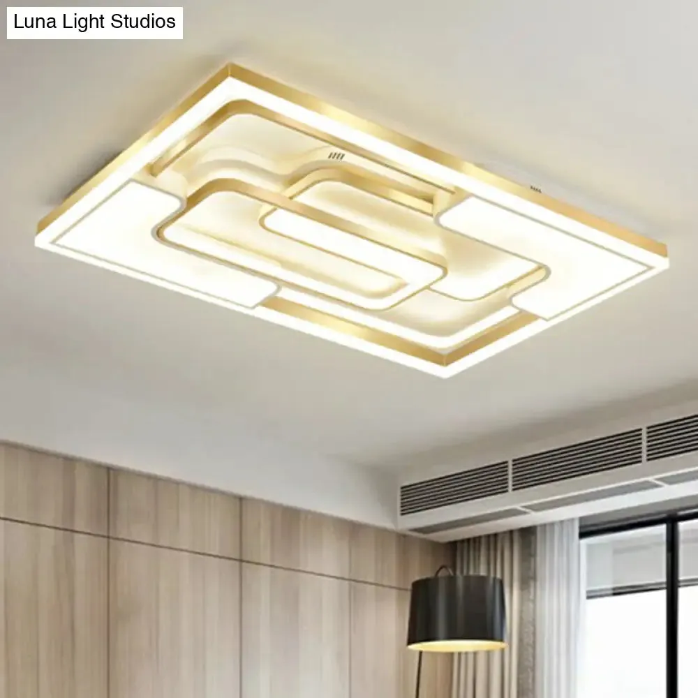 Golden LED Flush Mount Ceiling Light with Metallic Frame - Modern Lighting for Living Room
