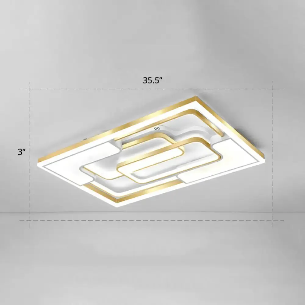 Golden LED Flush Mount Ceiling Light with Metallic Frame - Modern Lighting for Living Room