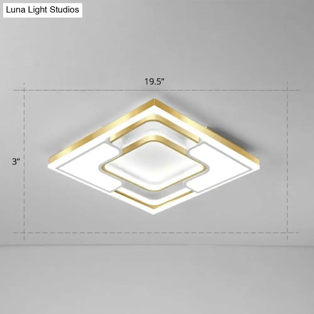 Golden LED Flush Mount Ceiling Light with Metallic Frame - Modern Lighting for Living Room