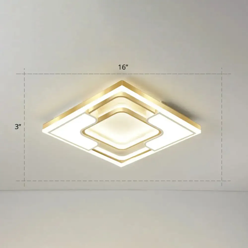 Golden LED Flush Mount Ceiling Light with Metallic Frame - Modern Lighting for Living Room