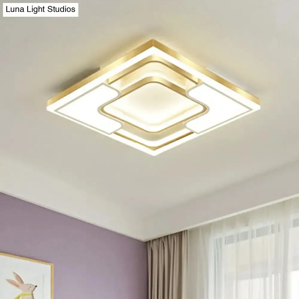Golden LED Flush Mount Ceiling Light with Metallic Frame - Modern Lighting for Living Room