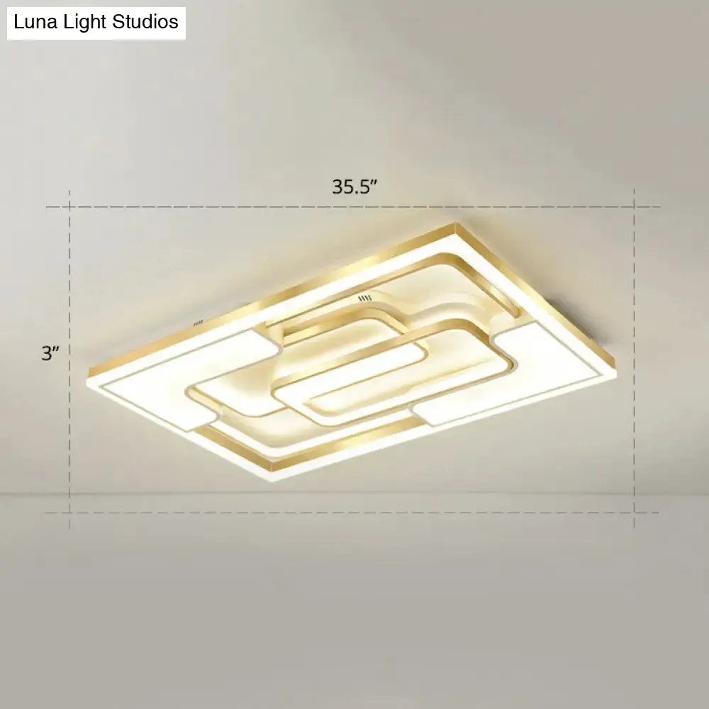 Golden LED Flush Mount Ceiling Light with Metallic Frame - Modern Lighting for Living Room