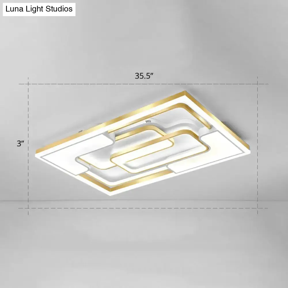 Golden LED Flush Mount Ceiling Light with Metallic Frame - Modern Lighting for Living Room