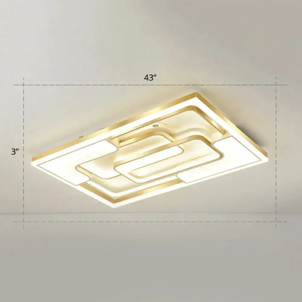 Golden LED Flush Mount Ceiling Light with Metallic Frame - Modern Lighting for Living Room