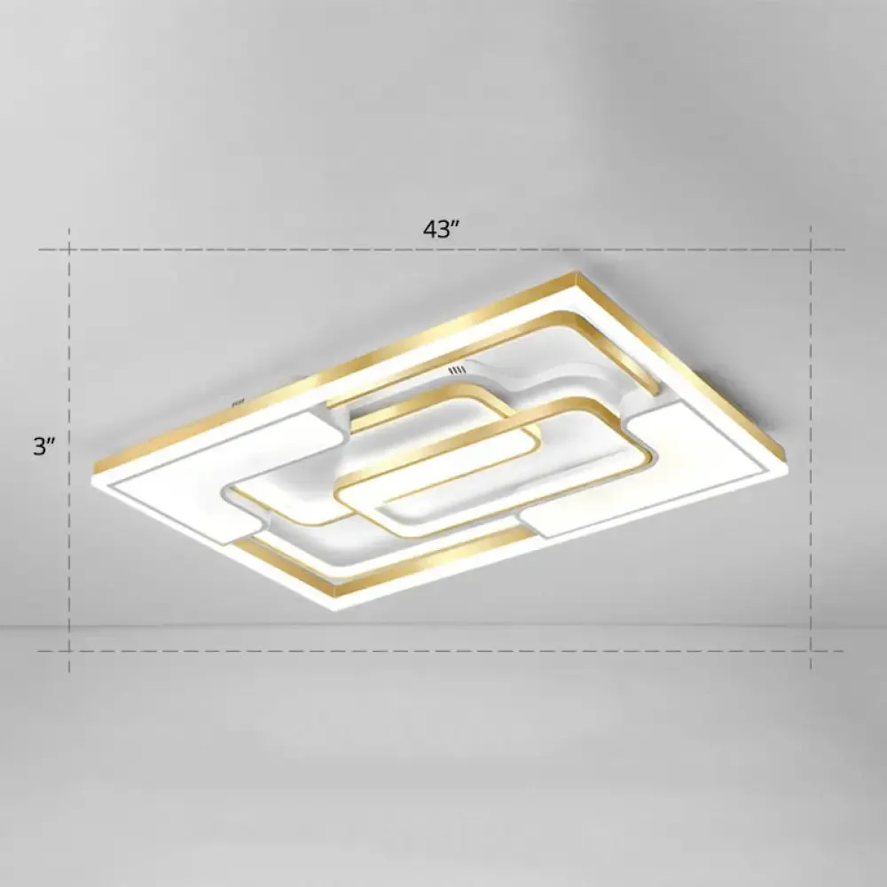 Golden LED Flush Mount Ceiling Light with Metallic Frame - Modern Lighting for Living Room