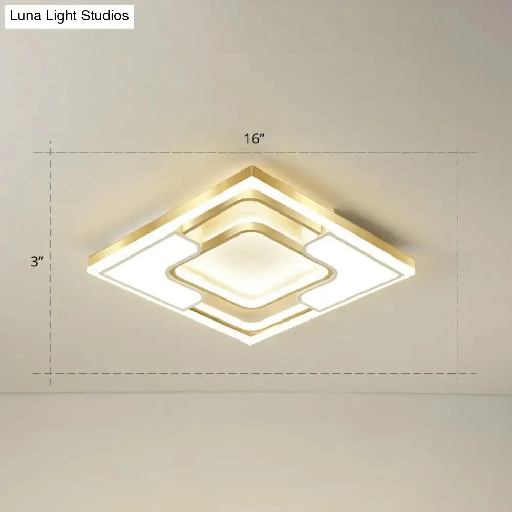 Golden LED Flush Mount Ceiling Light with Metallic Frame - Modern Lighting for Living Room