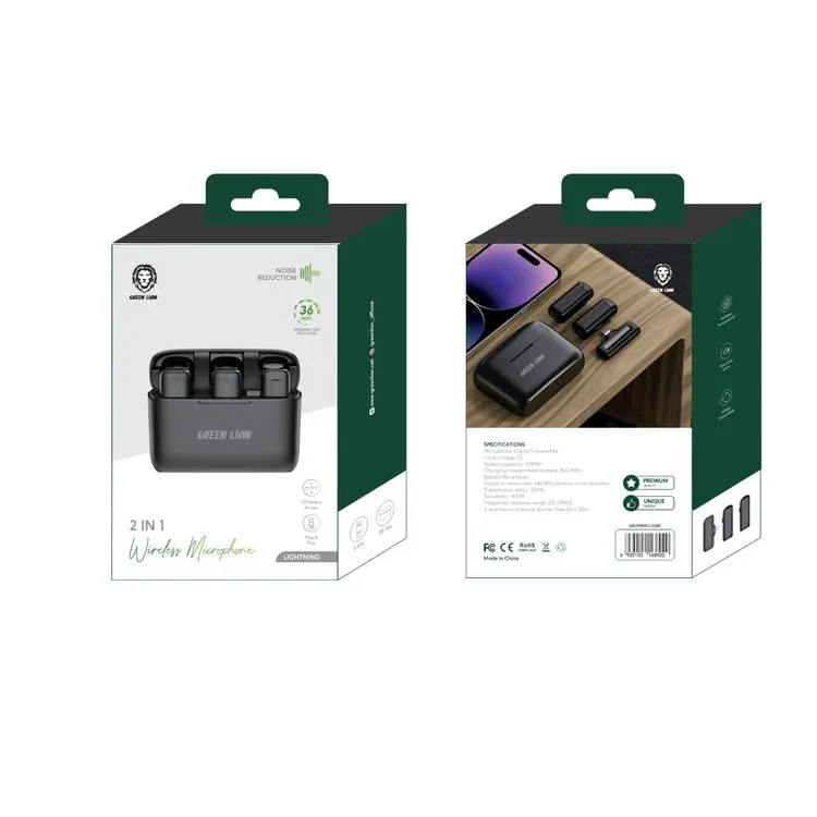 Green Lion 2 in 1 Wireless Microphone with Lightning Connector – Black GN2WMICLGBK