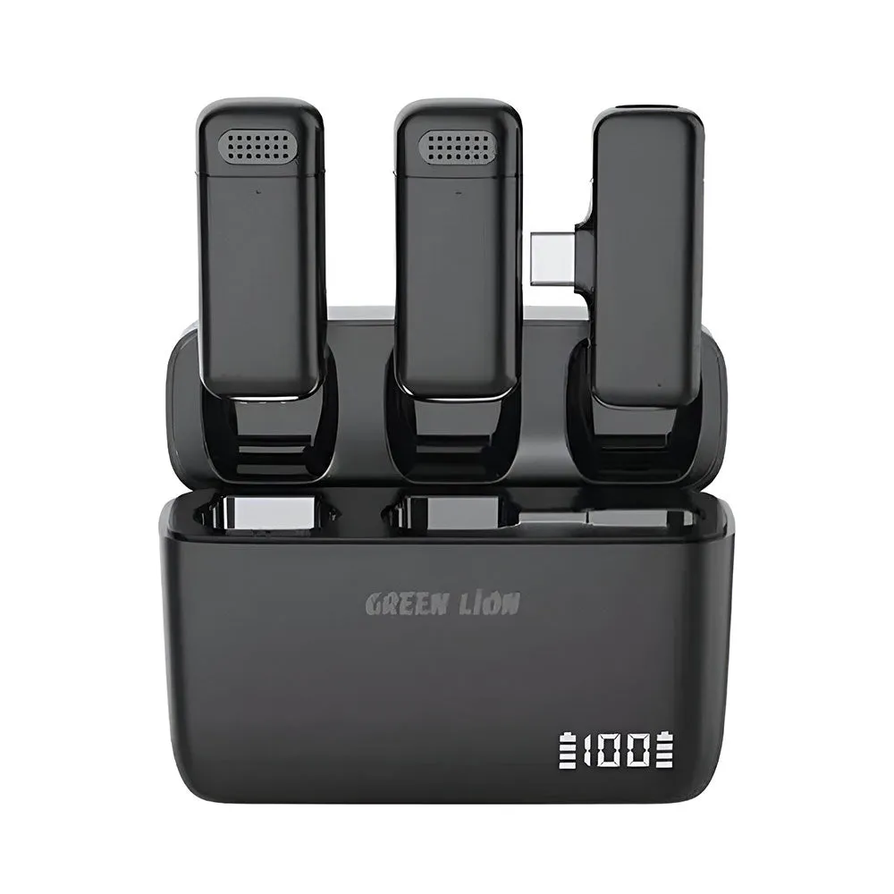 Green Lion Duo Cast GNDCTWMICTCBK Type-C 2.4GHz Dual Channel Wireless Microphone System - Black