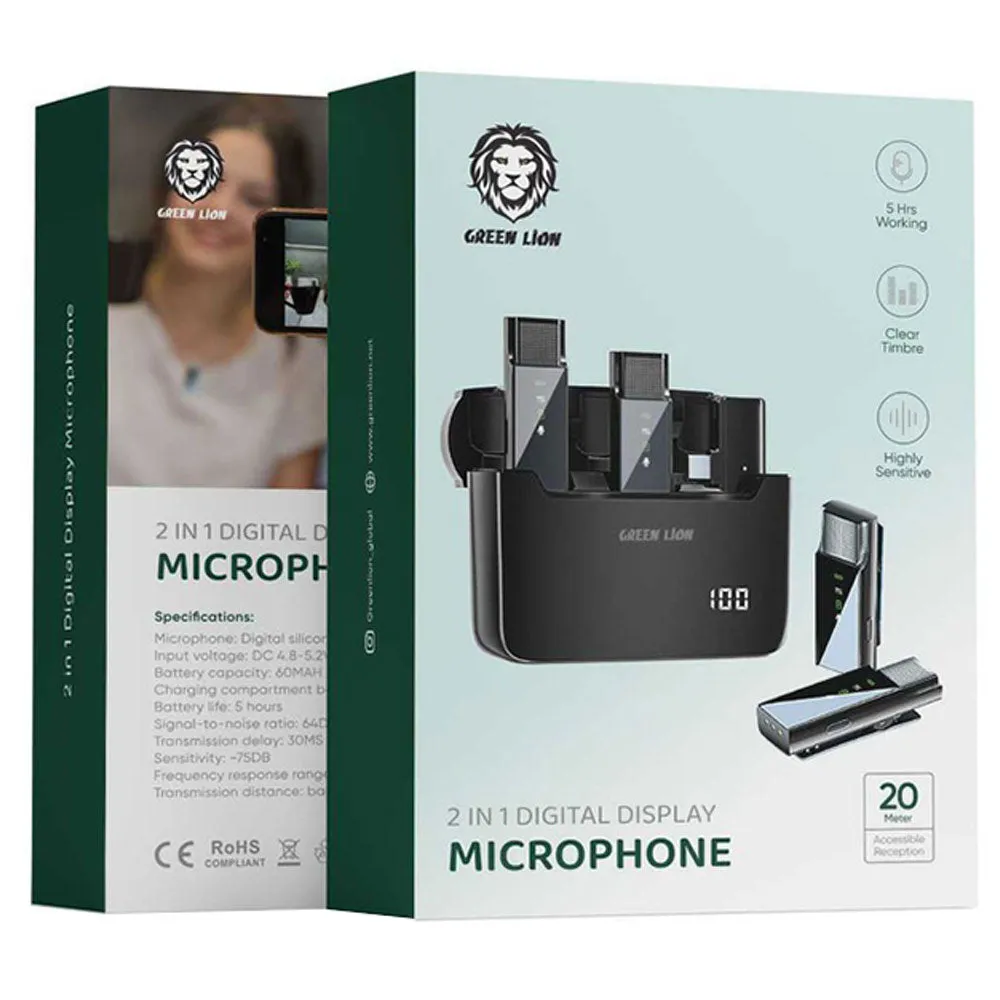 Green Lion GN2IN1DDMTCBK Type-C 2in1 Dual Channel Wireless Microphone System - Black
