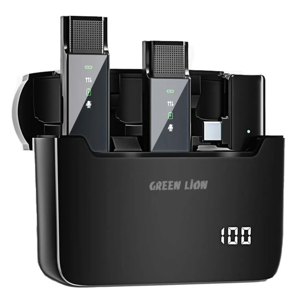 Green Lion GN2IN1DDMTCBK Type-C 2in1 Dual Channel Wireless Microphone System - Black